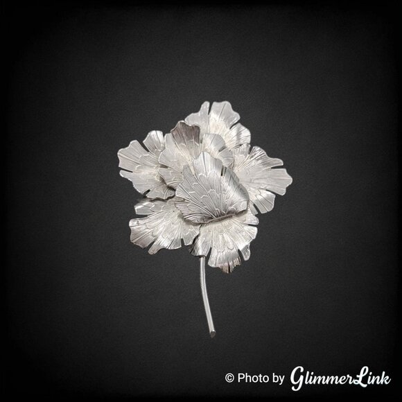Vintage Coro Silver Tone Ginkgo Leaf Brooch - 1950s Mid Century Floral Pin - Picture 7 of 10